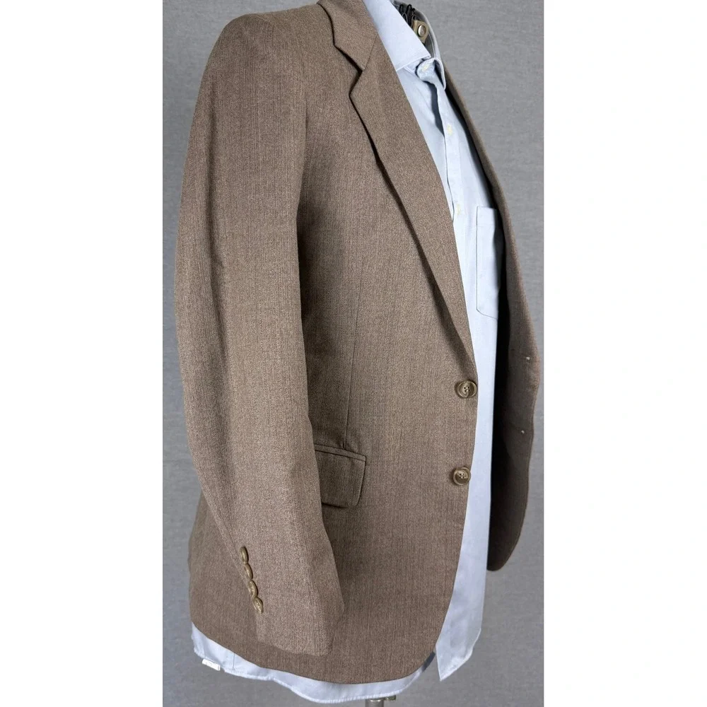Etienne Caron Mens 38S Brown Pure Wool Pinstripe 2 Button Blazer Sport Coat